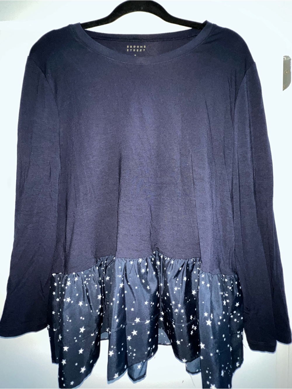 kate spade Navy Star-Print Ruffle Hem Top